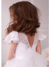 Cap Sleeve Ivory Lace Tulle Tea Length Flower Girl Dress